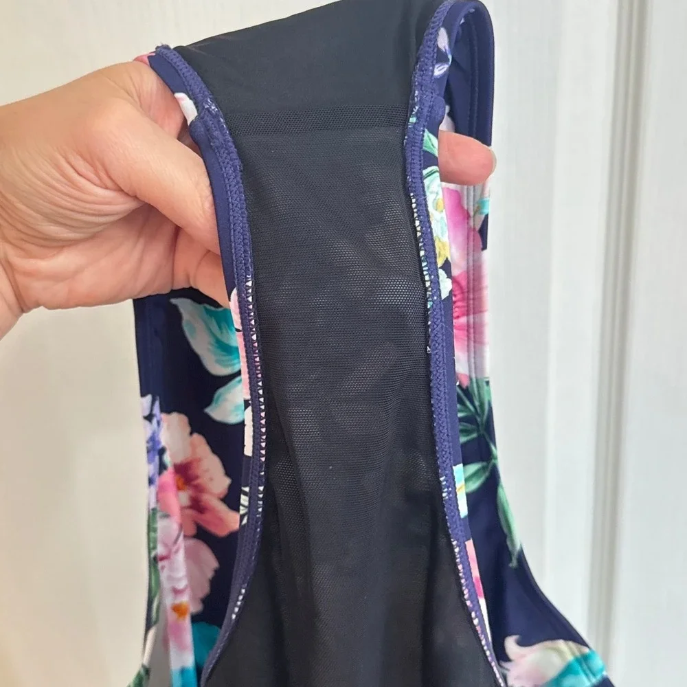 Cupshe Navy Blue Floral Halter One Piece Swimsuit XL‎